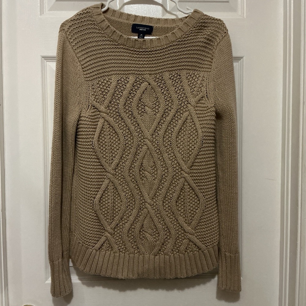 Lands End Drifter Fisherman Sweater‎ M 10-12 Women Ecru Baumwolle Chunk Cozycore